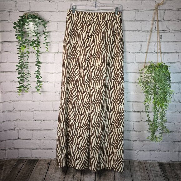 WOMENS WIDE LEG PANTS TIGER/ZEBRA STRIPES TAN AND BROWN SIZE MED - Picture 3 of 7